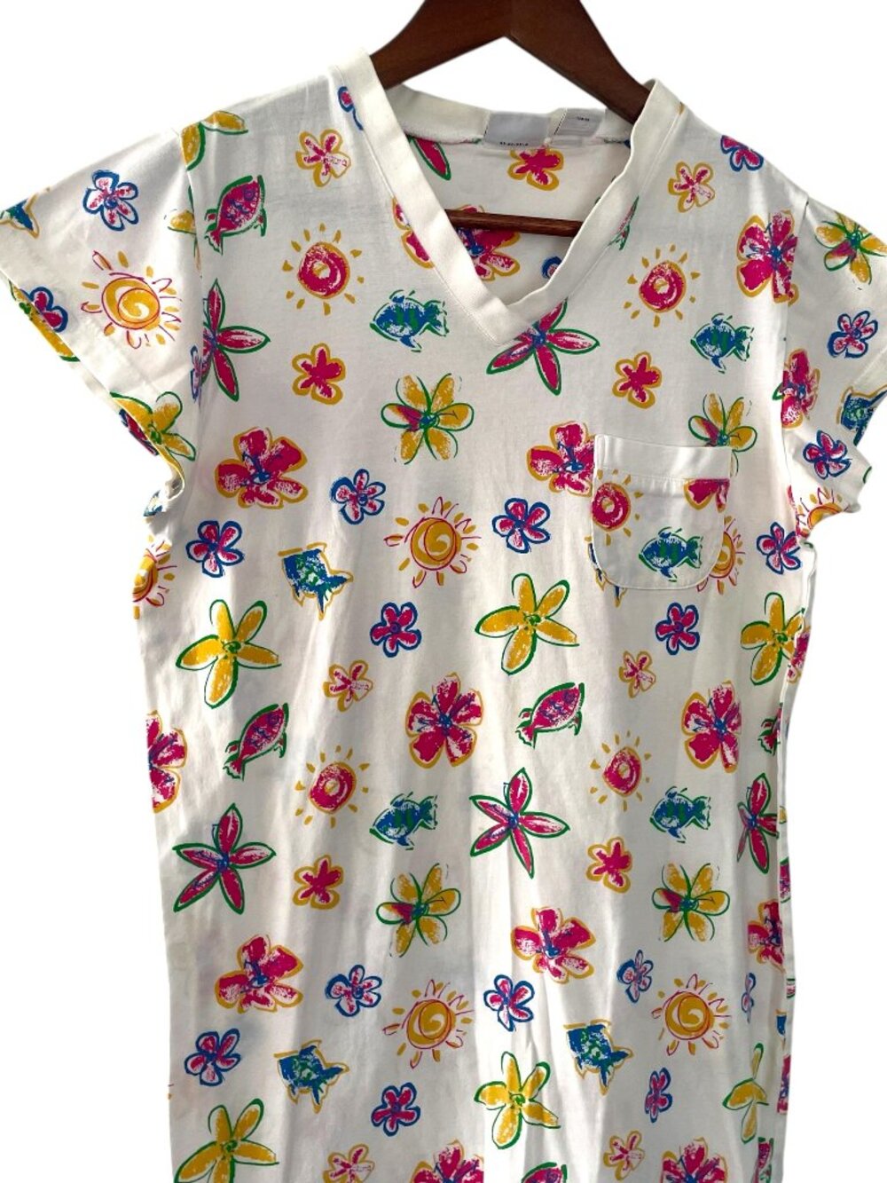 Vintage 90s Arizona T Shirt Maxi Sun Dress Small White Floral Fish Doodle Print